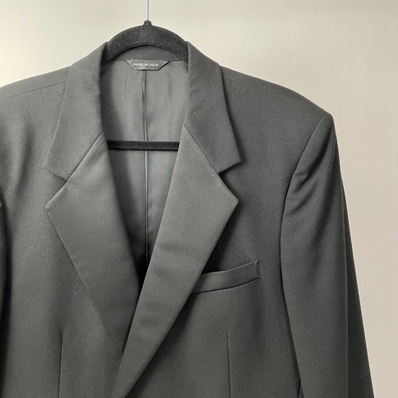 Vintage Lanvin Paris Single Breasted Black Wool Tuxedo Jacket Blazer, Size 44R - Picture 2 of 11